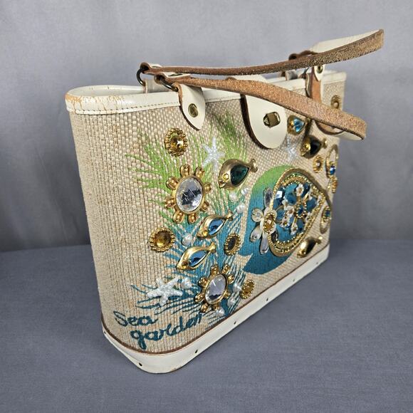 1966 Enid Collins Texas Sea Garden Jeweled Bag Vintage Tote Purse Fish Coastal - Picture 4 of 14
